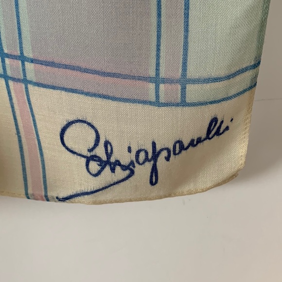 Vintage 1950s Schiaparelli pink blue plaid scarf 14 x 66 - Picture 3 of 8